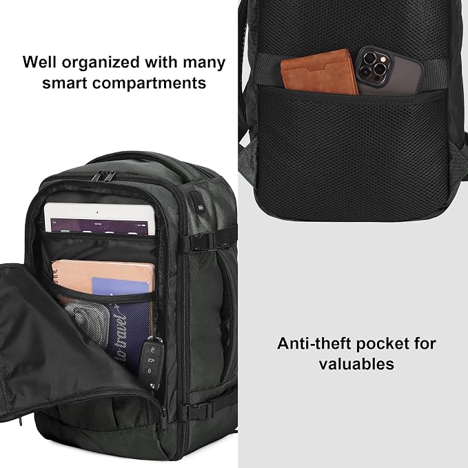 ECOHUB Travel Backpack 18x14x8 Frontier Airlines Personal Item Bag Gray | Carry On Backpack with 13 Pockets, Casual Daypack for Men Women Airline Approved Water Resistant Back pack with Charging Port