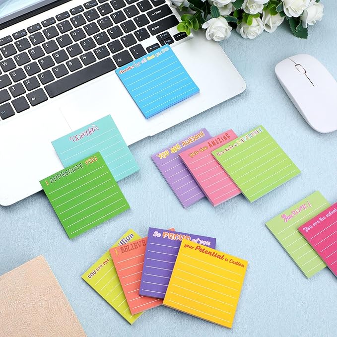 Yinder 48 Pcs Inspirational Sticky Notes Cute Motivational Sticky Notes Pad End of Year Employee Appreciation Gifts Bulk for Teacher Nurse Coworkers Office Supplies 3 x 3'' (Thank You,Dark Color)