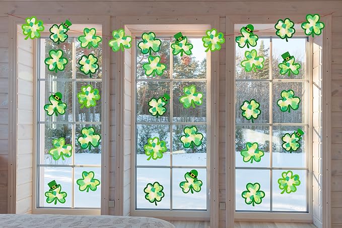 40PCS St. Patricks Day Crafts Bulk: Paper Shamrock Suncatchers, Saint Patrick's DIY Kits, Window Stained Glass Effect Art Supplies(Green)