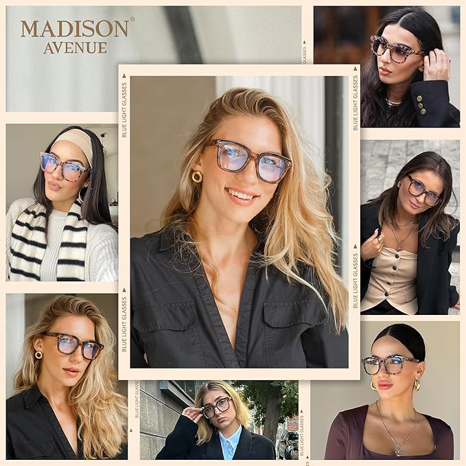 Madison Avenue Women Blue Light Glasses,Oversize Blue Light Blocker for Women, Anti Eyestrain & UV Protection Computer Eyeglasses Hanna (Tortoiseshell)