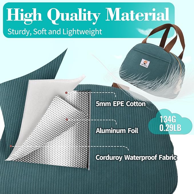 CaCTOUR Lunch Box Lunch Bag for Women Girls Teens, Cute Lunch Box Cooler Bag, Portable Small Insulated LunchBox Reusable Corduroy Lunch Tote for Work/Travel/Picnic/School (Lake Green)
