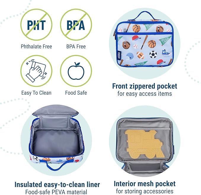 Wildkin Kids Insulated Lunch Box, Keeps Food Hot or Cold, BPA-Free with Mesh Pockets & Easy-Clean Lining – Ideal for School, Travel & Daycare – Game On