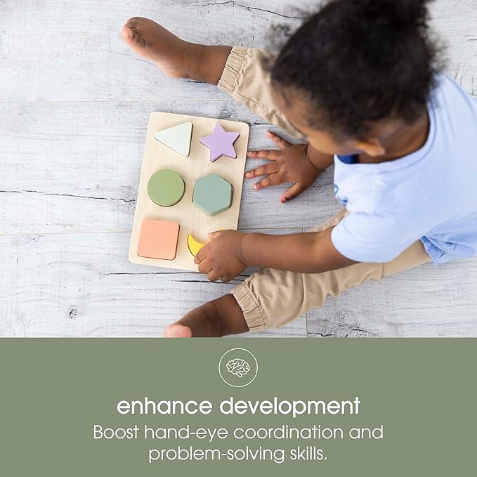 Pearhead Wooden Shapes Puzzle, Color and Shape Sorting Learning Toy for Toddlers, Montessori Educational Puzzle