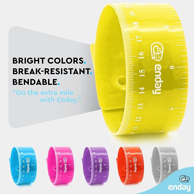 Flexible Ruler Green, 12 in (30 cm) Soft Plastic Shatter Resistant Straight Edge Ruler, Bendable Kids & Adults Ruler w/Inches & Metrics Also Available in Pink, Purple, Red, Grey, Blue, 1 Pc –By Enday