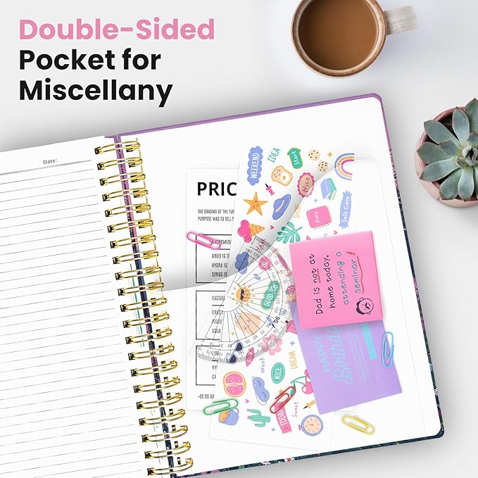 Large Spiral Notebook with Dividers & Tabs, 8.5" x 11" Hardcover 5 Subject Notebook for Work, 280 Pages, College Ruled, Cute Journal for Women, Perfect for Study & Office Note Taking, Twilight Bloom