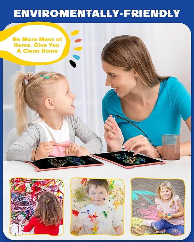 bravokids 2 Pack LCD Writing Tablet with Stylus, 8.5 inch Colorful Doodle Board Drawing Pad for Kids, Travel Games Activity Learning Toys, Pink&Pink