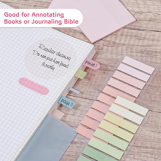 1100 Sheets Transparent Sticky Notes, Clear Waterproof 3 x 3 Sticky Notes with Pen, Translucent See-Though Note Tabs for Bible Study Book Annotation Kitchen Reminder (Pink)