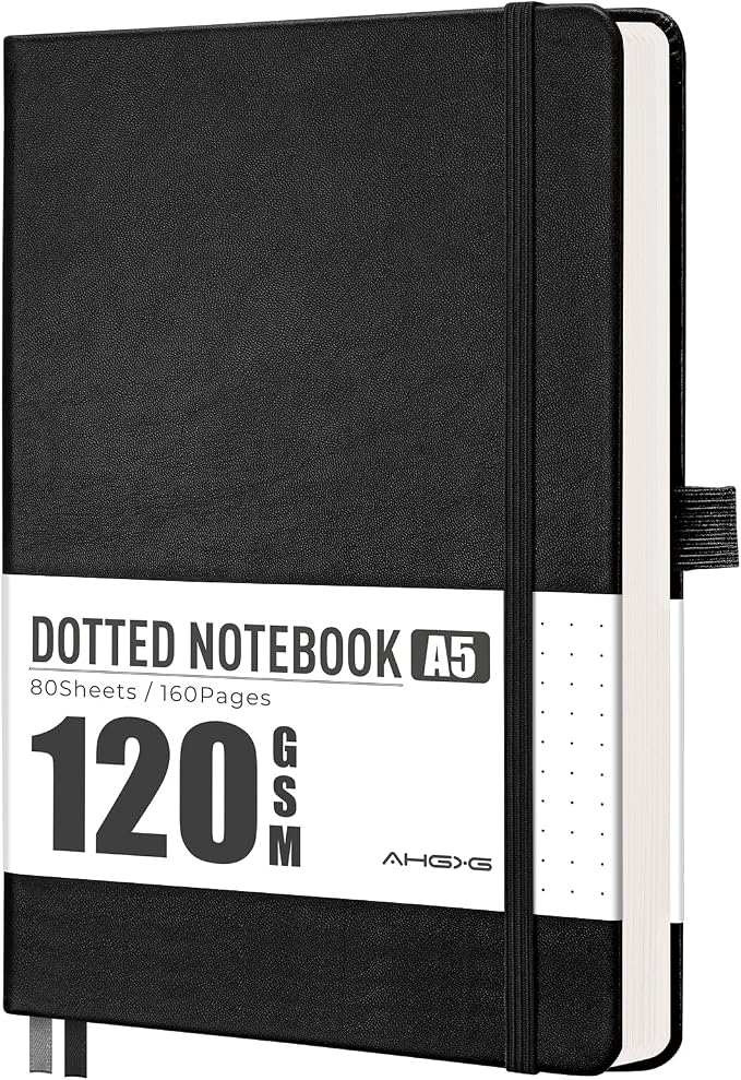 AHGXG Dotted Journal Notebook, 160 Numbered Pages, A5 Size (5.7'' x 8.3'')