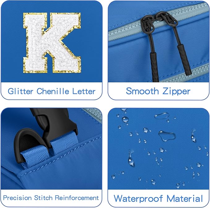 Initial Insulated Lunch Bag for Boys Kids, Back to School Gift, Reusable Leak-proof Lunch Box with Adjustable Strap for School Daycare Travel Picnic（Blue，K）