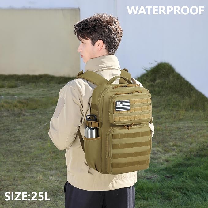 Wotony Military Tactical Backpack for Men Waterproof Daypack 3 Day Assault Pack Molle Bag with Water Bottle Holder