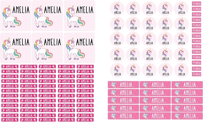 Andaz Press Custom Personalized Waterproof School Name Labels, Unicorn, 120-Pack, Kids Labels Combo Pack, Customizable Multi-Use Name Stickers Personalized Name Stickers Back to School Supplies