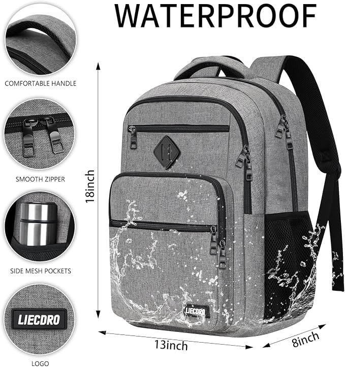 School Backpack for Boys Girls Teens, Grey Backpack for Men Women, 15.6 inch Laptop Back Pack with Reinforced Straps, Backpacks for School Business Work College Travel, College Book Bag, Bookbag