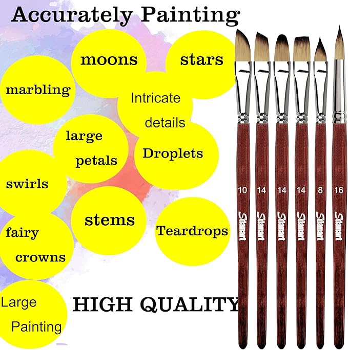 Sdanart Watercolor Brushes Professional，10 PCS Artist Paint Brush Shapes Including Pointed Rounds, Flats，Filbert，Cat's Tongue Oval Wash，Dagger，Suitable for Acrylics Water Color Oil Gouache Ink