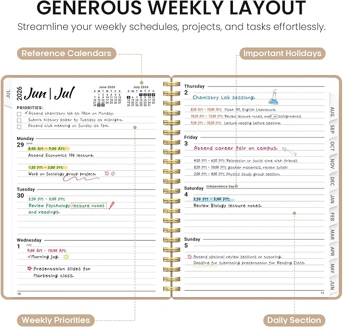 Planner 2026-2027, 8.5" x 11" Weekly and Monthly Academic Year Planner Calendar, July 2026 - June 2027, Hardcover Large School Planning Agenda With Tabs, Perfect for School & Office Supplies, A4, Oat Brown