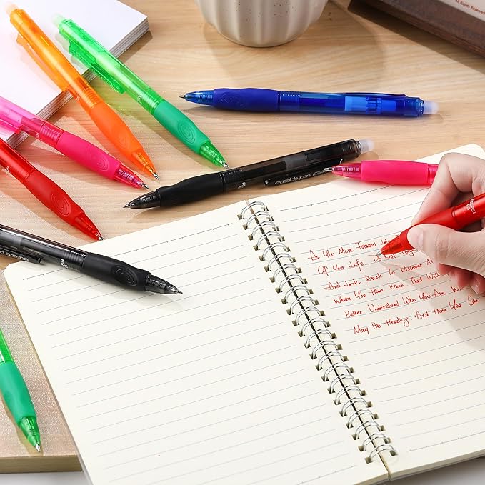 USUAL Retractable Erasable Gel Pens, 0.5mm Fine Point, 6 Assorted 12 Pack Colors Pens, Make Mistakes Disappear Smooth Writing for Office & Back-to-School Supplies