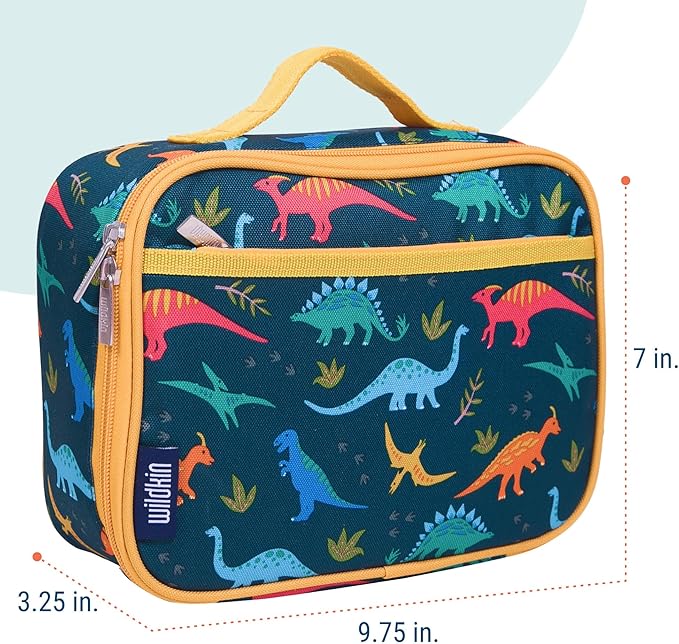 Wildkin Kids Insulated Lunch Box, Keeps Food Hot or Cold, BPA-Free with Mesh Pockets & Easy-Clean Lining – Ideal for School, Travel & Daycare – Jurassic Dinosaurs