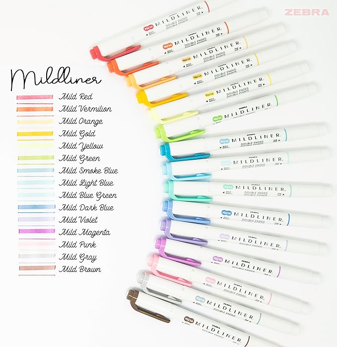 Zebra Pen Mildliner Double Ended Highlighter Set, Broad and Fine Point Tips, Assorted Ink Colors (Pack of 6, 90 Count Total)