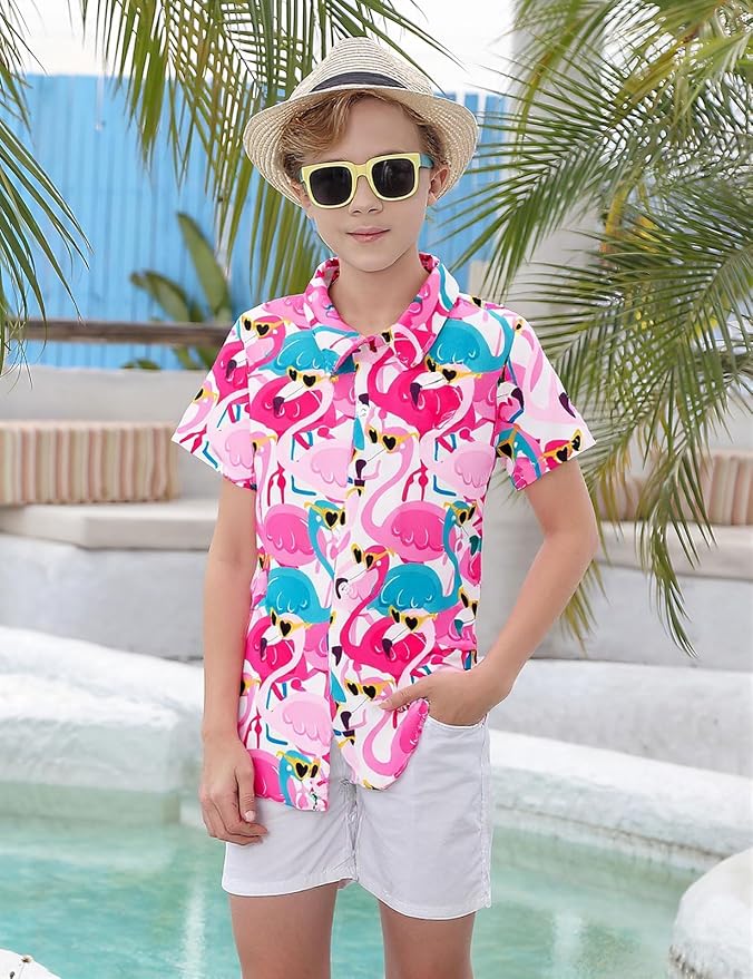 Enlifety 2-10T Kids Hawaiian Shirt Boys Short Sleeve Button Down Shirts Hawaii Summer Casual Blouse
