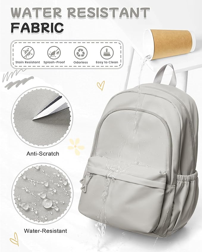 Small Grey Backpack for School Women Girls, Waterproof Bookbag Cute High School Backpack for Men Teen Boys, Lightweight Travel College Back Pack Mochilas Escolares para Casual Daypack