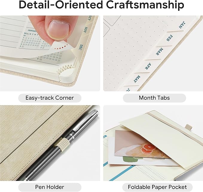 2026-2027 Weekly and Monthly Planner (July 2026–December 2027), 6.5"x8.5", Vertical Layout, 18 Months Agenda with Month Tabs & Pocket, Academic Calendar with Vegan Leather Cover,Beige