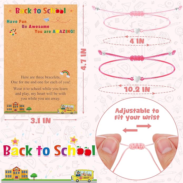 EOBOH Back to School Supplies, Back to School Bracelet Mommy and Me, Prek Matching Wish Bracelets Set, Adjustable Bracelet for Boys Girls Gifts Stuff Bulk