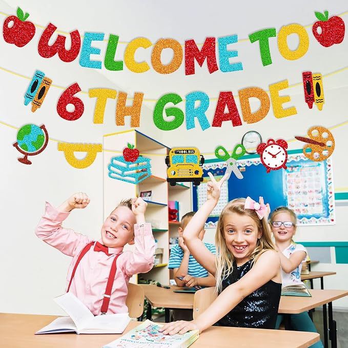 Welcome to 6th Grade Banner First Day of 6th Grade Party Decoration Welcome Back to School Hello 6th Grade Classroom Décor Elementary New Grade Theme Bulletin Board Party Supplies