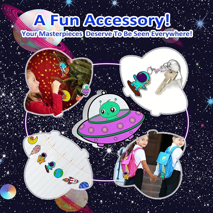mom&myaboys 3D Aqua Puff Art Kit for Kids - Mess-Free Magic Water Painting Craft, DIY Color & Inflate Animals Activity, Creative Travel Gift for Girls & Boys Ages 4-10 (Outer Space)