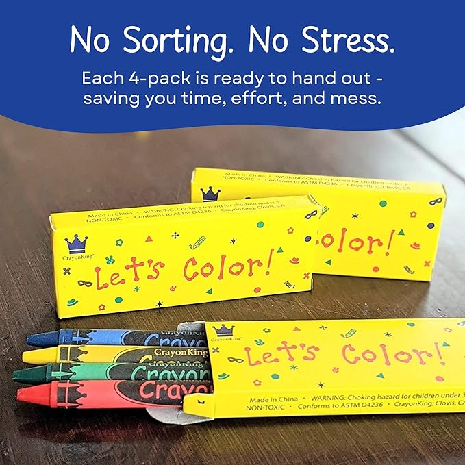 CrayonKing 100 Bulk Crayons – 25 Pre-Packed Boxed Sets of 4 | Classroom Ready Crayon Packs | Party Favors for Teachers, Schools & Kids | Non-Toxic