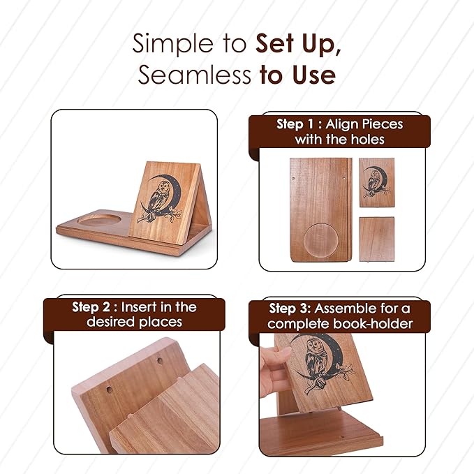 Wooden Triangle Book Stand & Reading Valet – Book Rest with Cup, Phone, Glasses & Pen Holder – Thumb Book Page Holder - Nightstand Book Holder & Gift for Book Lovers, Readers & Bibliophiles