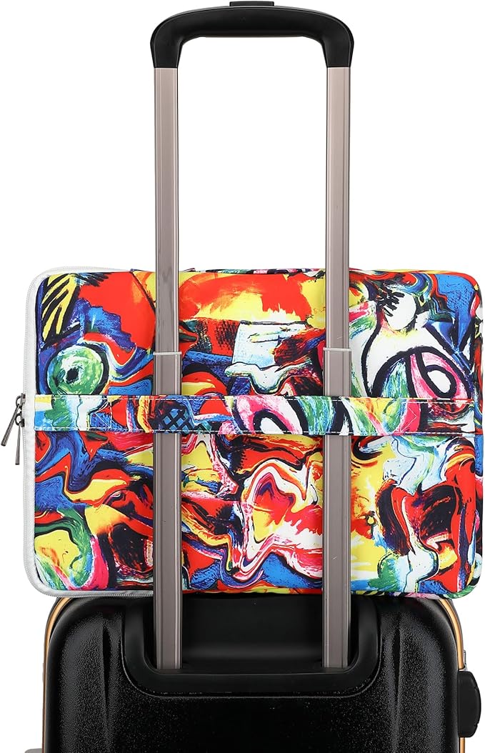 360° Protective Laptop Sleeve Case Bag with 3 Pockets,Handle,Luggage Strap for MacBook Pro 14 inch and 14 inch-14.4 inch Screen Laptop (Graffiti)