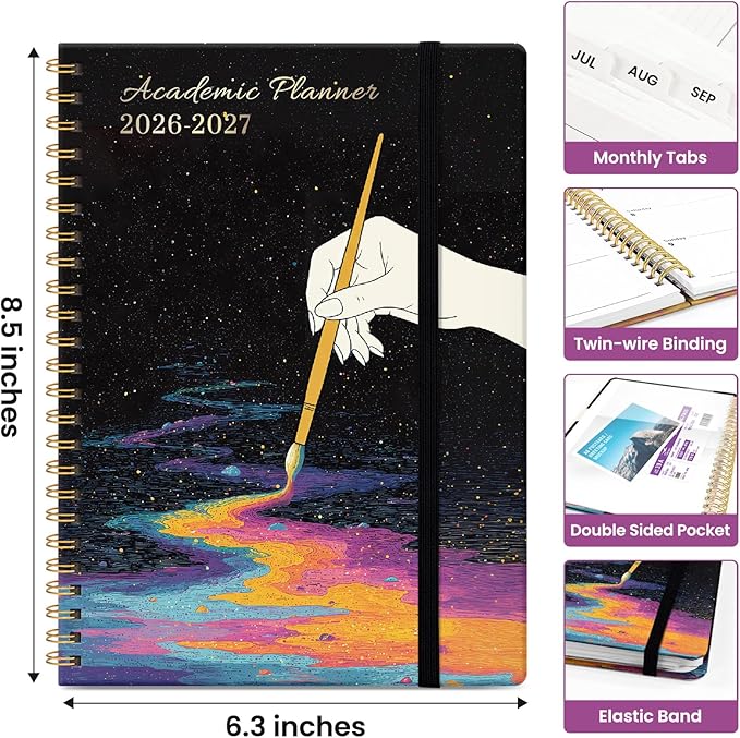 Planner 2026–2027, Academic Monthly Weekly Spiral Calendar, July 2026 – June 2027, Hardcover Agenda Notebook with Tabs, 6.3" x 8.5", Perfect for Students, Teachers, School & Daily Planning - Color Drift