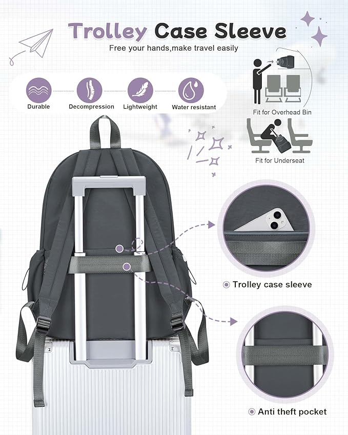 BJLFS Grey Backpack for School Women Girls, Waterproof Bookbag Cute High School Back Pack for Men Teen Boys, Lightweight Travel College Backpack Mochilas Escolares para Casual Daypack Rucksack