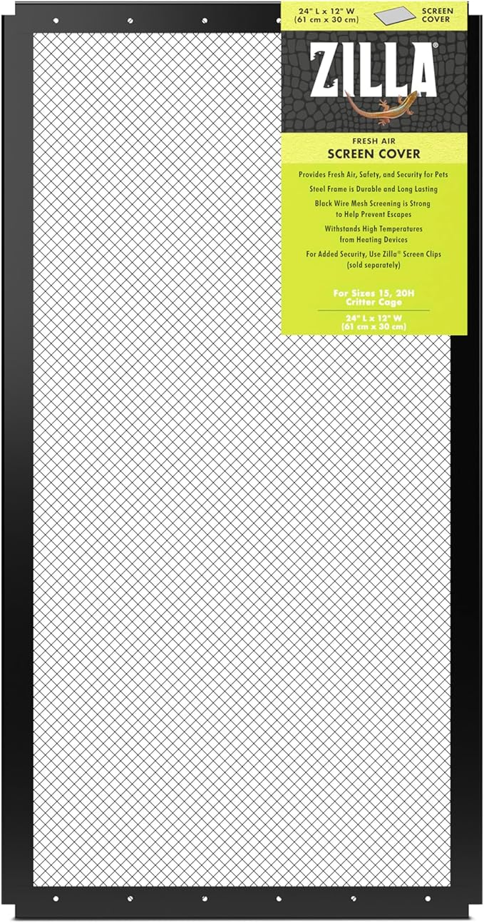 Zilla Fresh Air Screen Cover, Secure and Durable Metal Mesh Cover for Reptile Terrariums, 24 x 12 inches | Secure and Durable Metal Mesh Cover for Reptile Terrariums