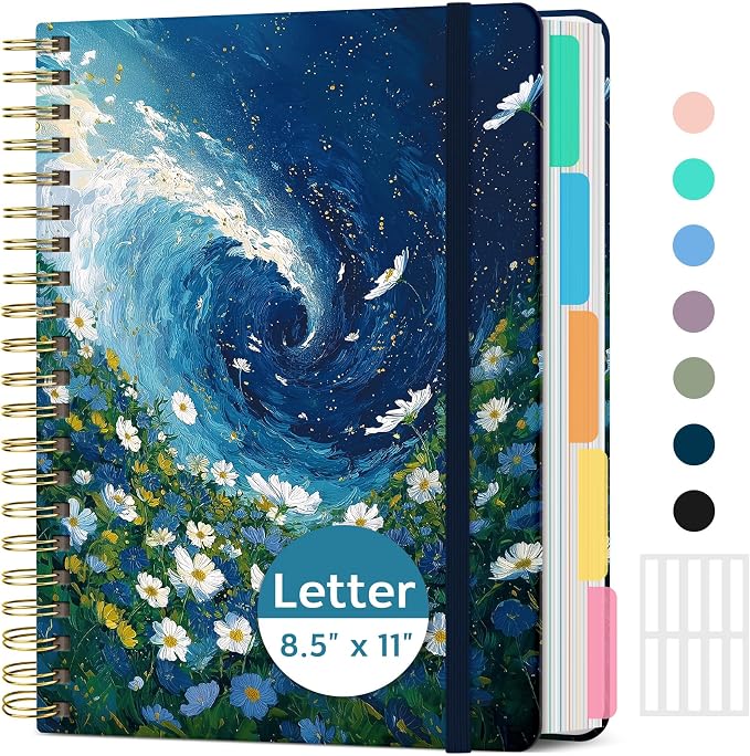 Taja Large Spiral Notebooks for Work 5 Subject with Removable Dividers