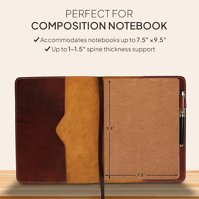 Tan B5 Journal Cover for Field Notes - 7.5x10 in XL Leather Notebook Cover Planner Cover, Refillable Leather Journal Cover, Composition Notebook Cover & Handmade Diary Cover for Travel