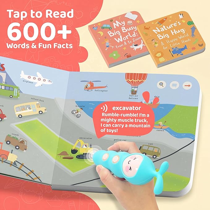 QuTZ Talking Pen Book Set, Learn to Read Sound Books, Learning Toys with 8 Tap to Read Books, 600+ Words & Fun Facts, 6 Phonics Story Books, 700+ Games, Educational Toy for Kids 3+ (Cardboard Version)