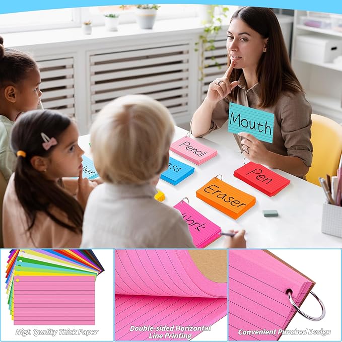 2000 PCS Colored Index Cards 3x5 In Flash Cards with Ring, 20 Colors Punched Lined Flashcards Ruled Index Cards Notecards Study Cards Heavy Note Card for Studying Office To Do List