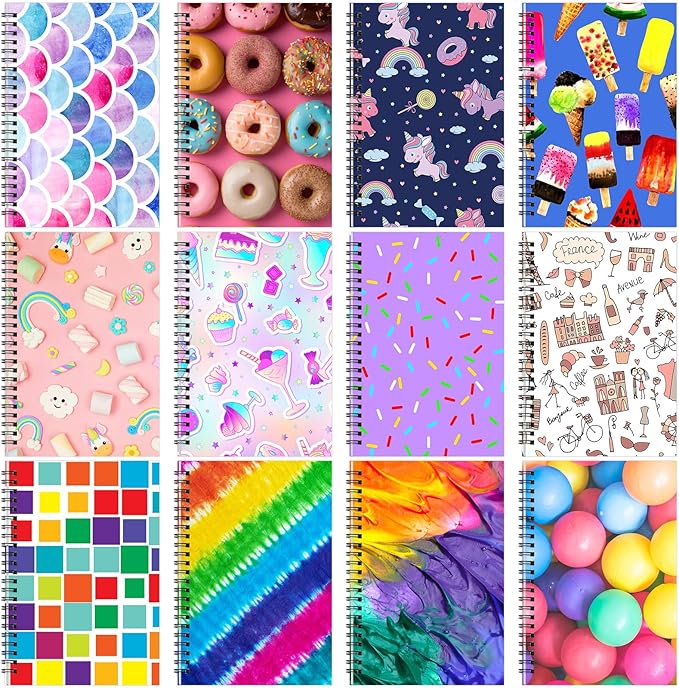 Fuutreo 12 Pcs Spiral Notebook for Work A5 8.3 x 5.7 Inch College Ruled Spiral Journal Notebook Kraft Cover Ruled Paper, 12 Color, 60 Sheets, 120 Pages for Office School(Sweety,Innovative)