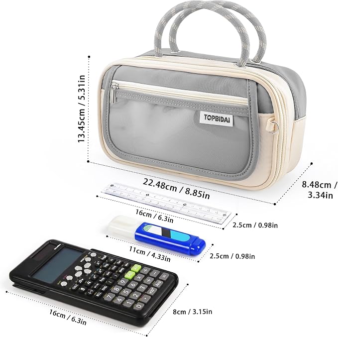 TOPBIDAI Large Pencil Case Pouch School Supplies for Girls Boy Women Men | Big Pencil Bag with 5 Compartments, Easy Grip Handle, Office College School Pencil Box