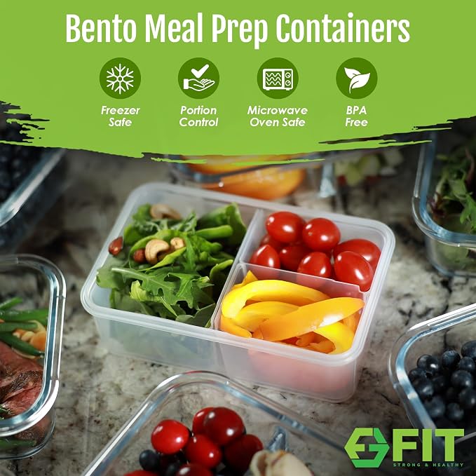 Bento Box for Kids & Adults Reusable Lunch Containers, 3 Pack, Clear, 39 oz | 3 Compartment Food Storage Meal Prep Containers with Lids, Divided Snack Box, Dishwasher Freezer Microwave Safe, Leakproof