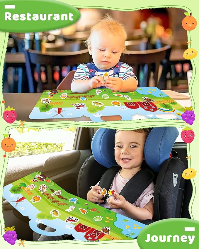 Benresive Reusable Sticker Book for Toddlers, Travel Stickers for Kids, Toddler Crafts Activities Toys, Birthday Gifts for Boys & Girls - Farm
