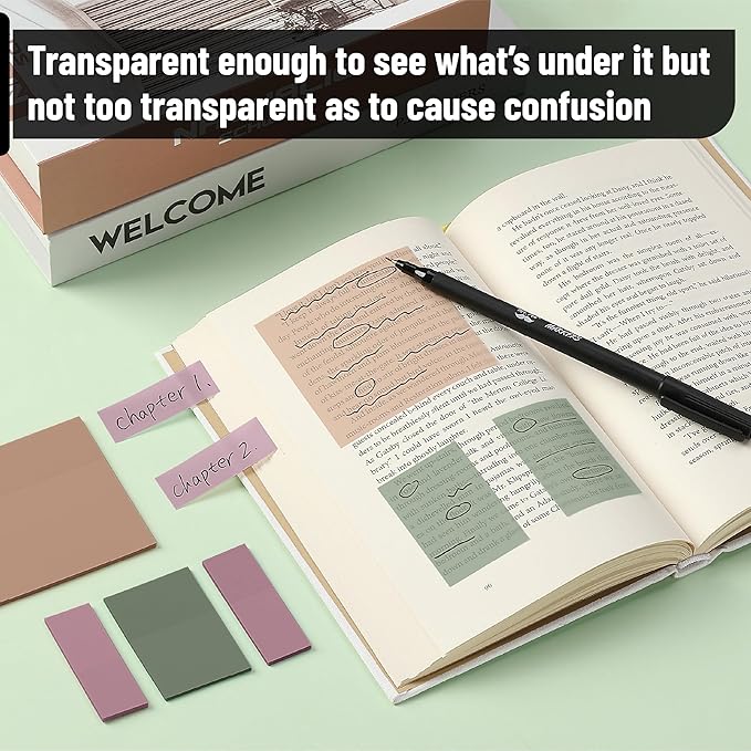 Mr. Pen- Transparent Sticky Notes Set, 200 Sheets, Transparent Sticky Notes and Planner Tabs with Black Fineliner Pen for Bible Study, Office, School, Planning, Journaling & Organization
