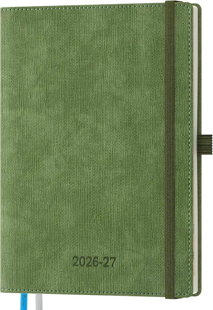 2026-2027 Weekly and Monthly Planner (July 2026–December 2027), 6.5"x8.5", Vertical Layout, 18 Months Agenda with Month Tabs & Pocket, Academic Calendar with Vegan Leather Cover,Olive Green