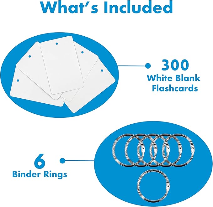 300 Pcs White Blank Customizable Index Flash Study Note Card Pad Kraft Paper with Binder Ring (50 Sheets per Set)