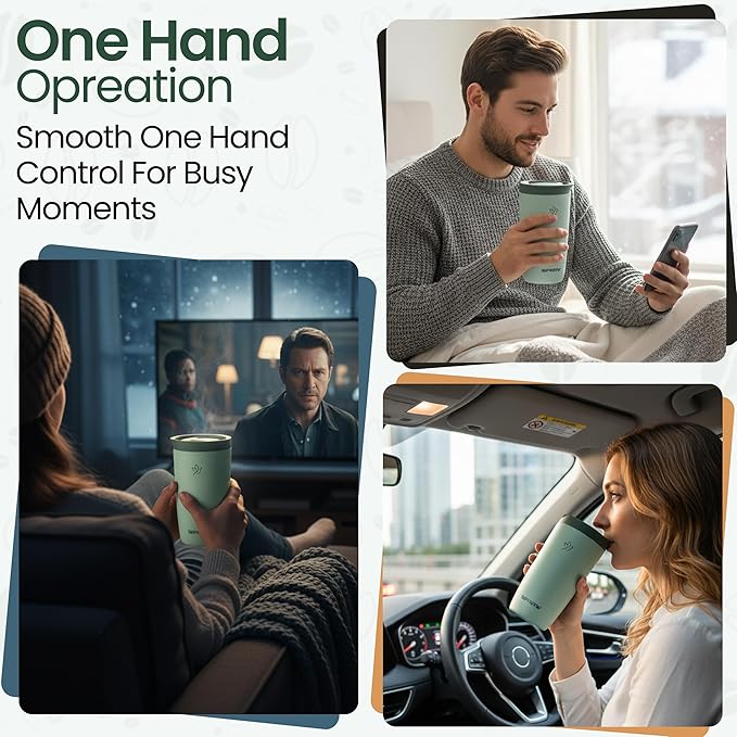 12oz Travel Coffee Mug Tumbler Insulated Stainless Steel Coffee Cup with Leakproof Lid for Hot and Cold Drinks BPA Free Reusable Mug Dishwasher Safe Cup Holder Friendly, Pastel Green