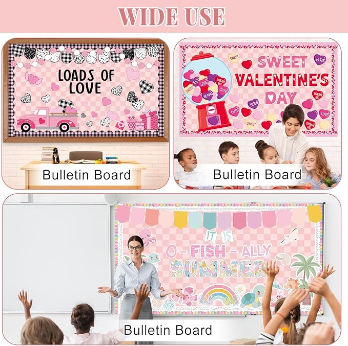 Pink Checkered Bulletin Board Roll Non-Woven Fabric Poster 15.7" x65.6ft