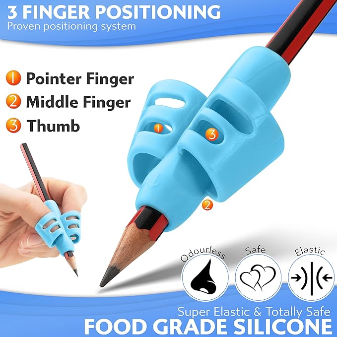 Stylo 3 Pack Pencil Grips for Kids Handwriting - Ergonomic Pencil Grippers for Toddlers Ages 2-5, Preschool & Kindergarten - Left Handed & Right Hand Writing Tools - Occupational Therapy Grip