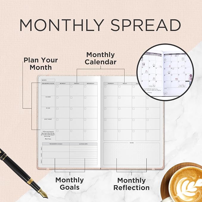 Wordsworth & Black A5 Undated Weekly, Monthly Planner, A5 Paper, Rose Gold