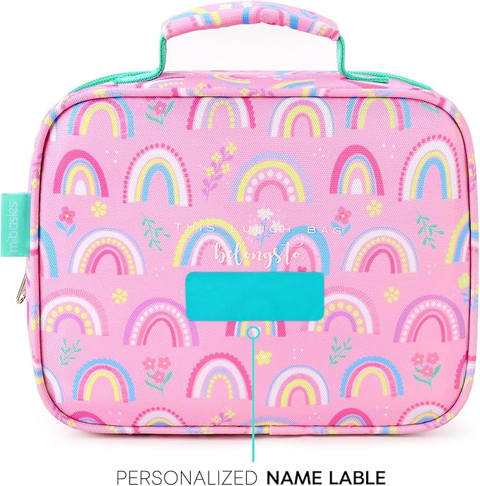 mibasies Kids Lunch Box for Girls Toddler, Insulated and Reusable Lunch Bag for School, Pink Rainbow