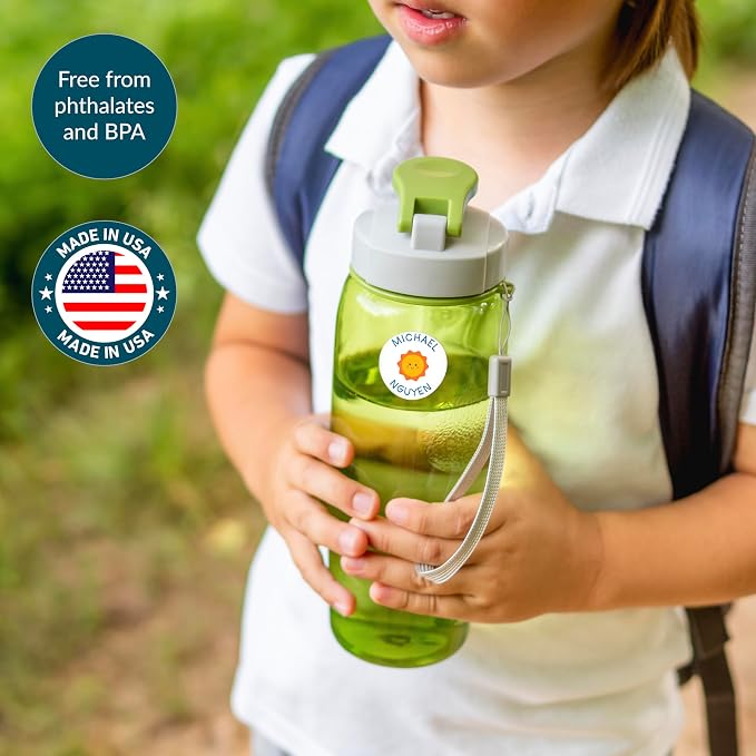 Personalized Waterproof Name Labels for Kids | Optional Packs 50, 150, 230 Labels | Custom Name Stickers for Kids' Clothing Tag, Water Bottle, Lunch Box, Customize Kid Name Label for Daycare Sky